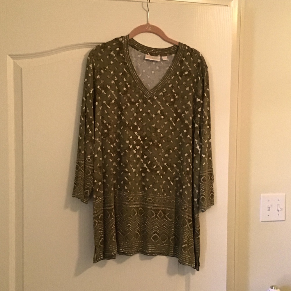Kim Gravel Olive Patterned Women's Tunic  3/4 Sleeve